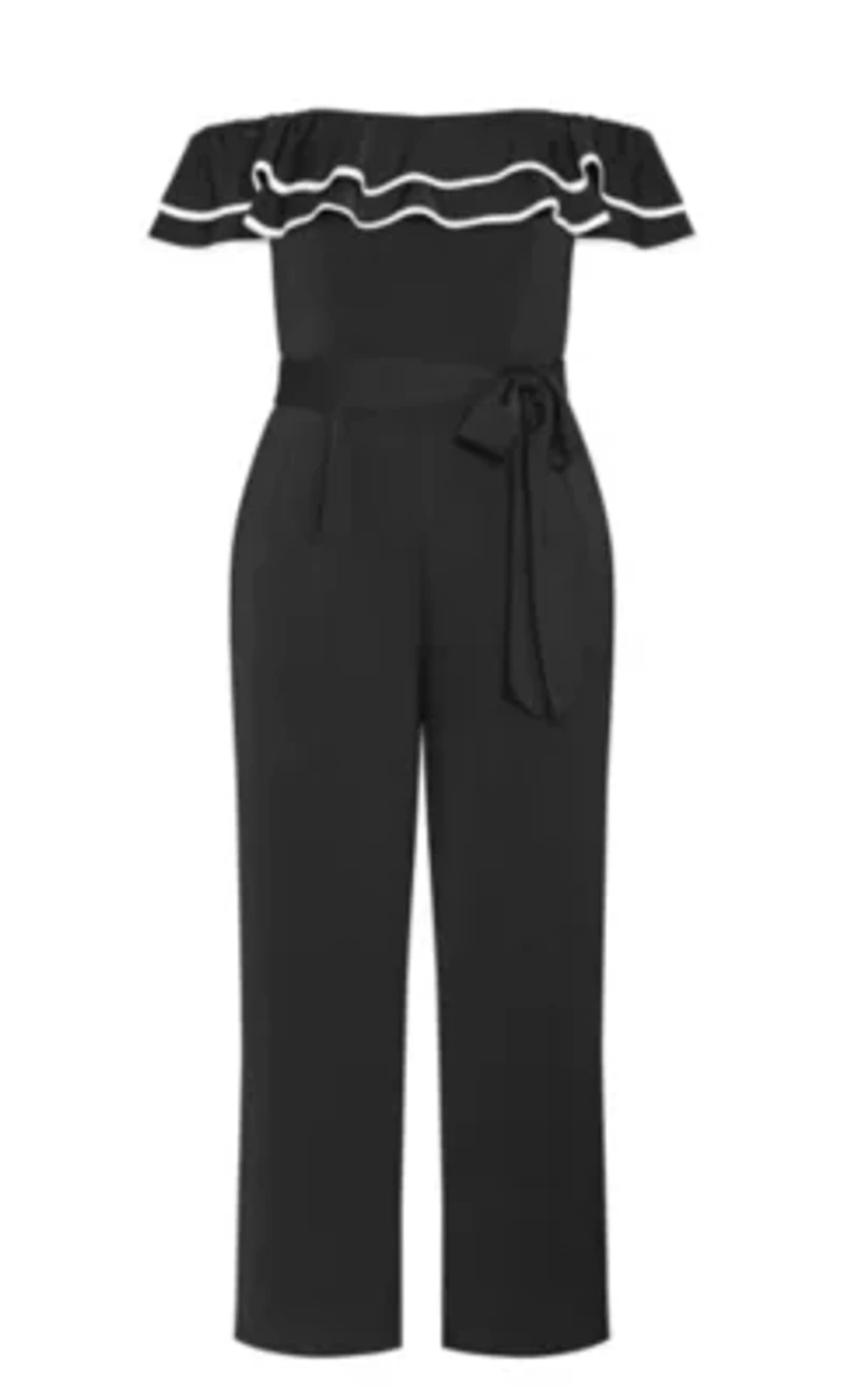 Demure Off Shoulder Frill Jumpsuit