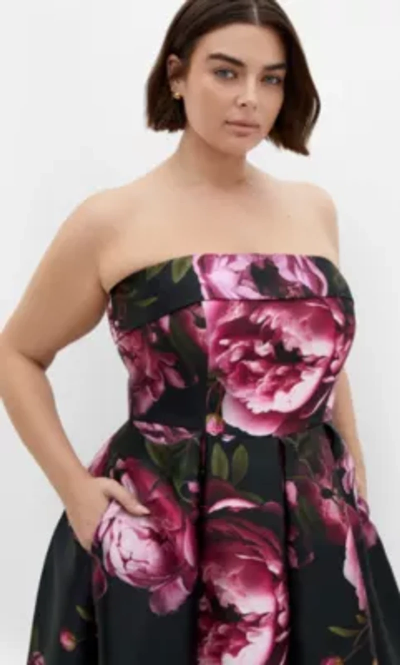 Tiffany Bloom Strapless Midi Dress