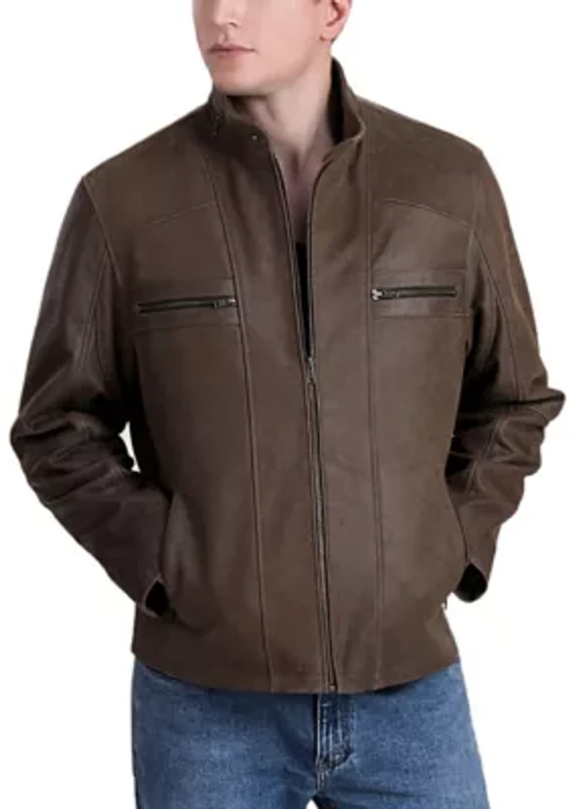 Men's Distressed Leather Moto Jacket