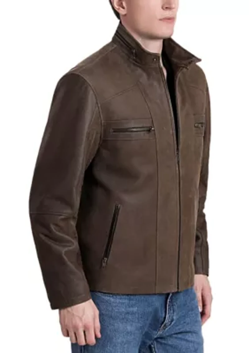 Men's Distressed Leather Moto Jacket