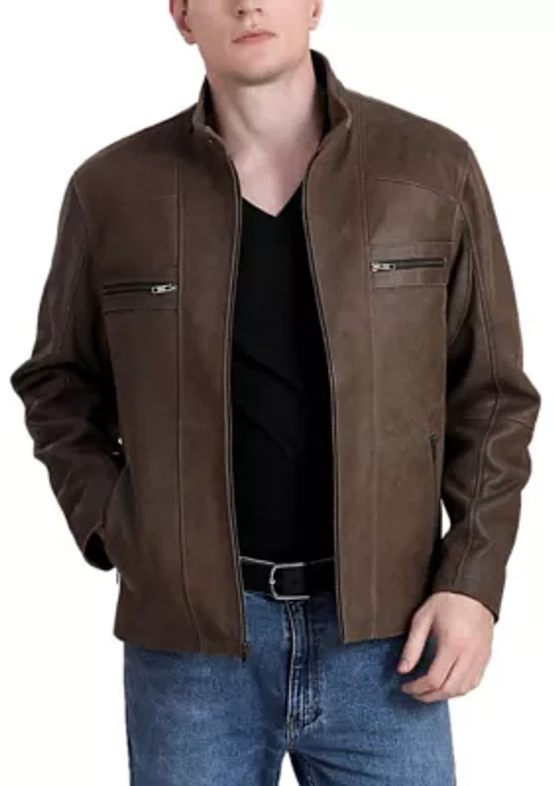 Men's Distressed Leather Moto Jacket