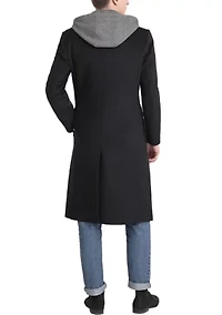 Men's Holmes Wool Blend Long Walking Coat with Removable Hood