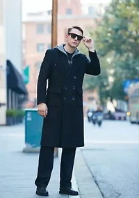 Men's Holmes Wool Blend Long Walking Coat with Removable Hood