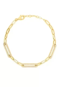 Sterling Silver Pave Oval Link Bracelet