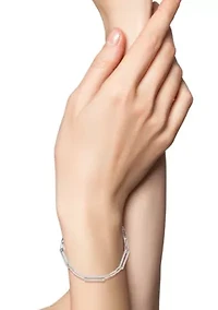 Sterling Silver Pave Oval Link Bracelet