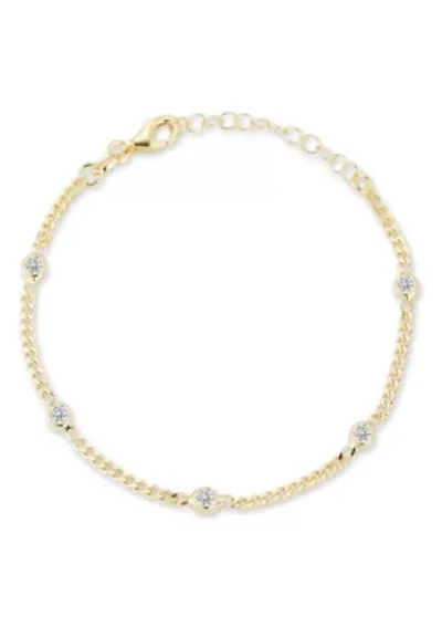 Sterling Silver Cubic Zirconia Curb Chain Bracelet