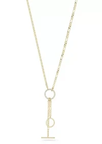 Sterling Silver Curb and Figaro Chain Lariat Necklace