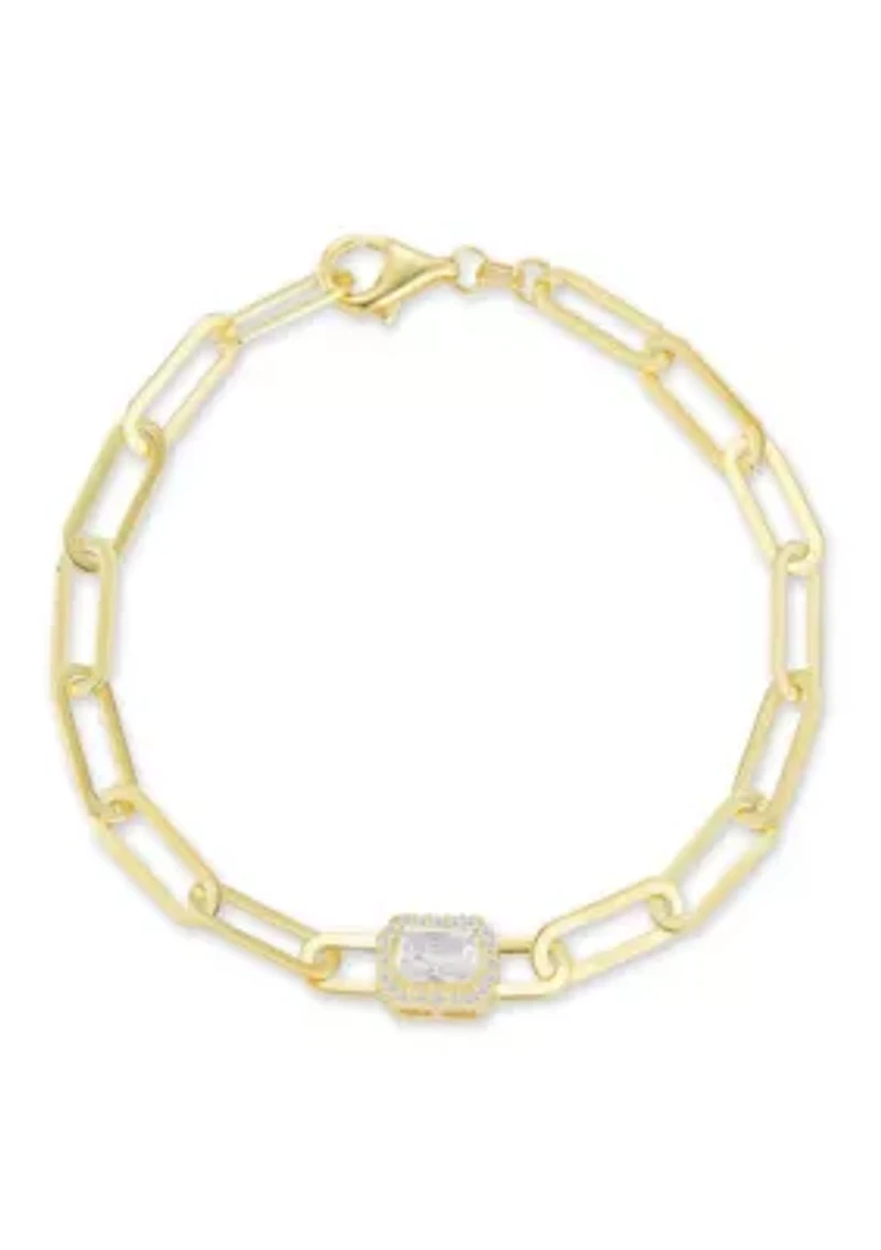 Sterling Silver Cubic Zirconia Paperclip Bracelet