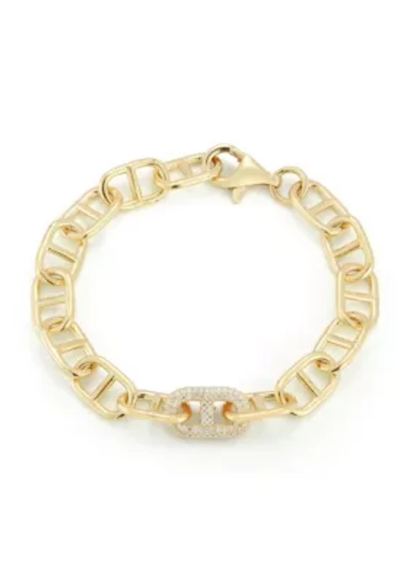Sterling Silver Cubic Zirconia Mariner Chain Link Bracelet