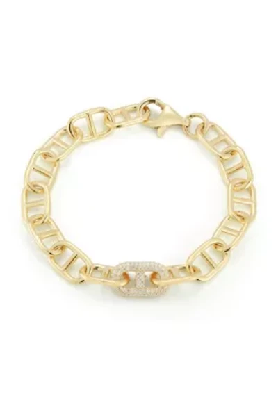 Sterling Silver Cubic Zirconia Mariner Chain Link Bracelet