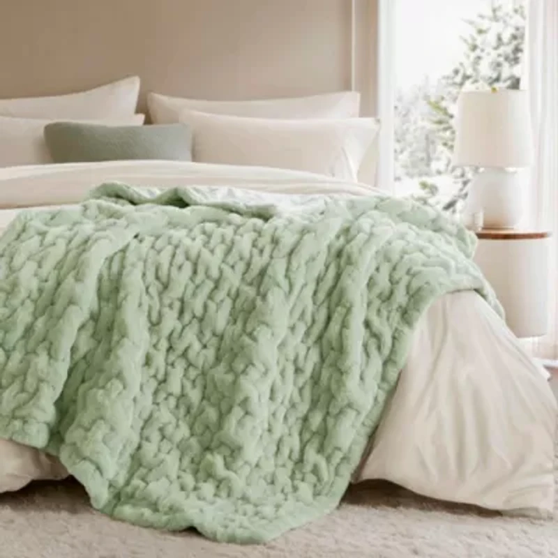 Ruched Fur Faux Throw
