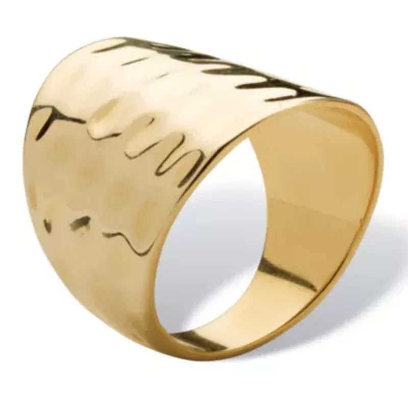 14k Yellow Gold-Plated Hammered Style Cigar Band Ring