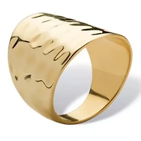 14k Yellow Gold-Plated Hammered Style Cigar Band Ring