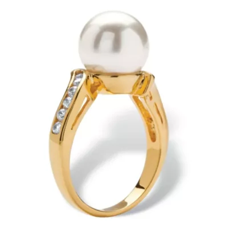 .16 TCW Round Simulated Pearl Cubic Zirconia Accent Yellow Gold-Plated Ring