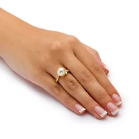 .16 TCW Round Simulated Pearl Cubic Zirconia Accent Yellow Gold-Plated Ring