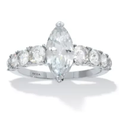 3.40 TCW Marquise-Cut Cubic Zirconia Silvertone Engagement Ring