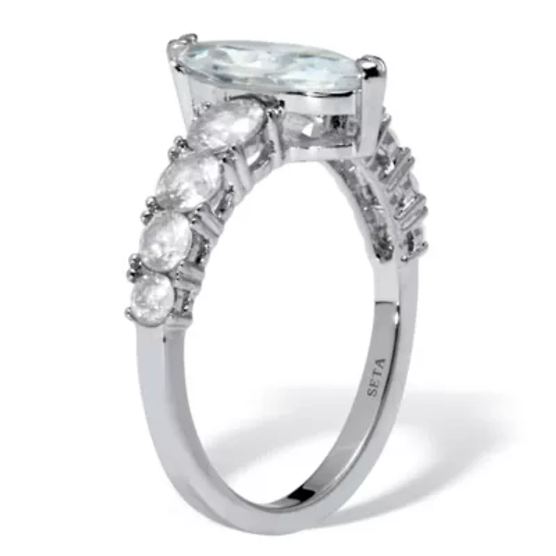 3.40 TCW Marquise-Cut Cubic Zirconia Silvertone Engagement Ring