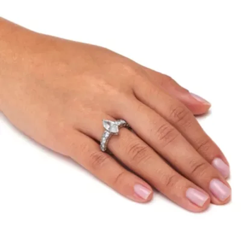 3.40 TCW Marquise-Cut Cubic Zirconia Silvertone Engagement Ring