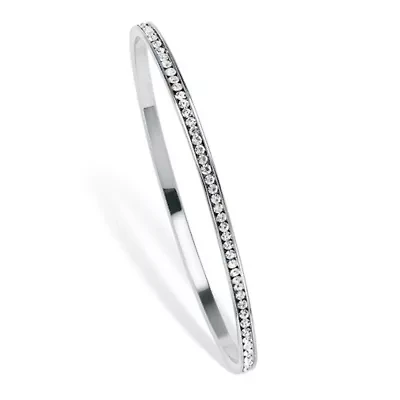 Birthstone Silvertone Eternity Bangle Bracelet