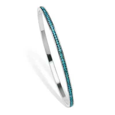 Birthstone Silvertone Eternity Bangle Bracelet