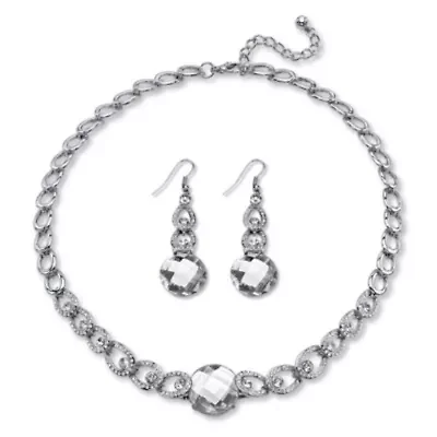 Simulated Birthstone Silvertone Jewelry Set