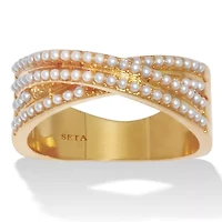 Crossover Pave Pearl 14K Gold-Plated  Ring