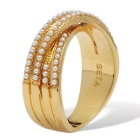 Crossover Pave Pearl 14K Gold-Plated  Ring