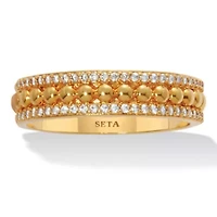 Triple Row Yellow Gold-Plated Round Crystal Band Ring