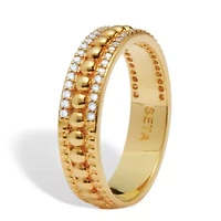 Triple Row Yellow Gold-Plated Round Crystal Band Ring