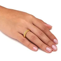 Triple Row Yellow Gold-Plated Round Crystal Band Ring