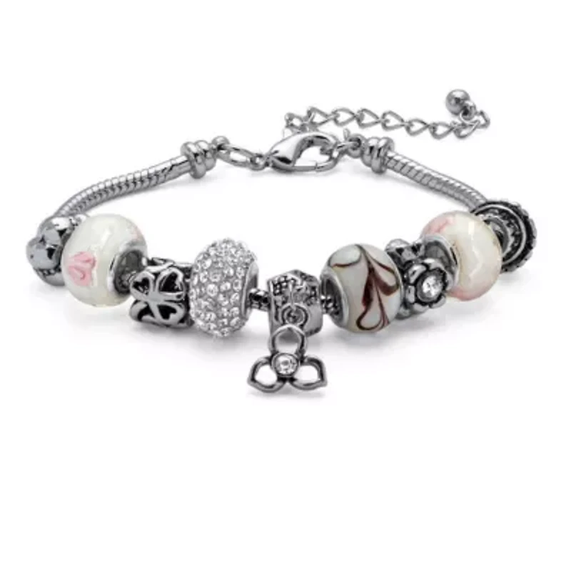 Birthstone Silvertone Bali-Style Bracelet 8"