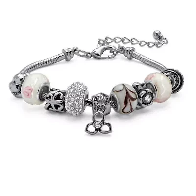 Birthstone Silvertone Bali-Style Bracelet 8"