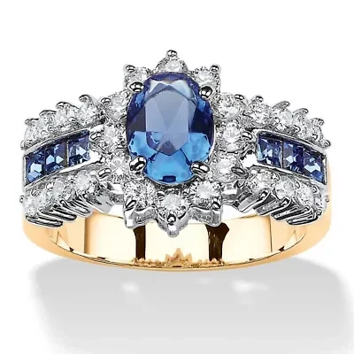 .82 TCW Blue Crystal and CZ Gold-Plated Ring