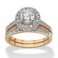 1.79 TCW Cubic Zirconia 18k Gold-Plated Wedding Band Set