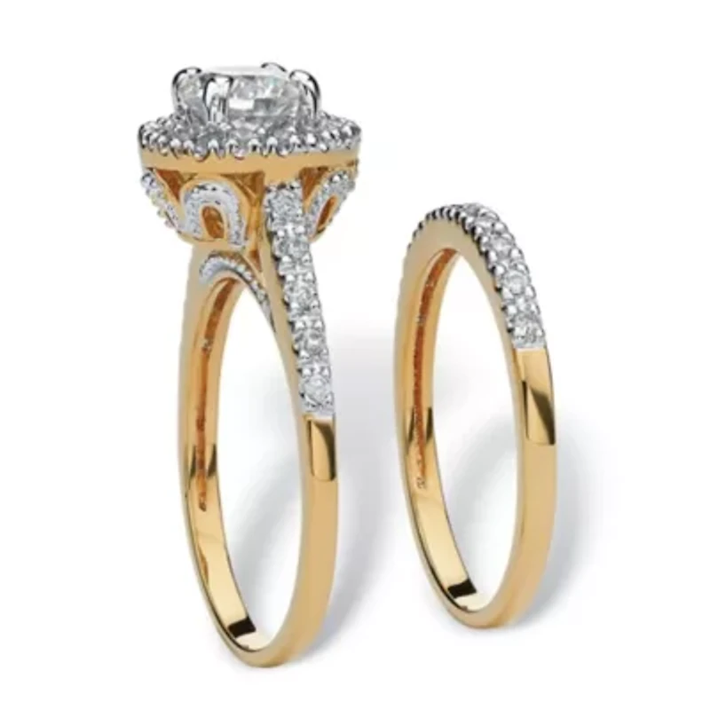 1.79 TCW Cubic Zirconia 18k Gold-Plated Wedding Band Set