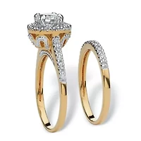 1.79 TCW Cubic Zirconia 18k Gold-Plated Wedding Band Set