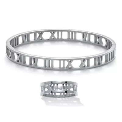 Roman Numeral Stainless Steel Bracelet and Ring Set