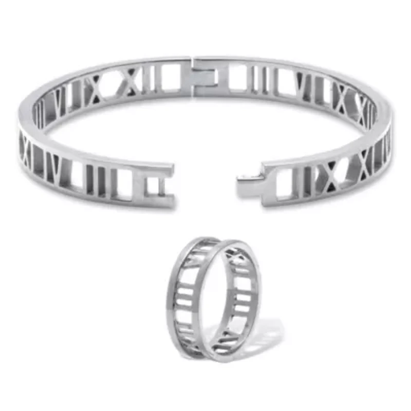 Roman Numeral Stainless Steel Bracelet and Ring Set