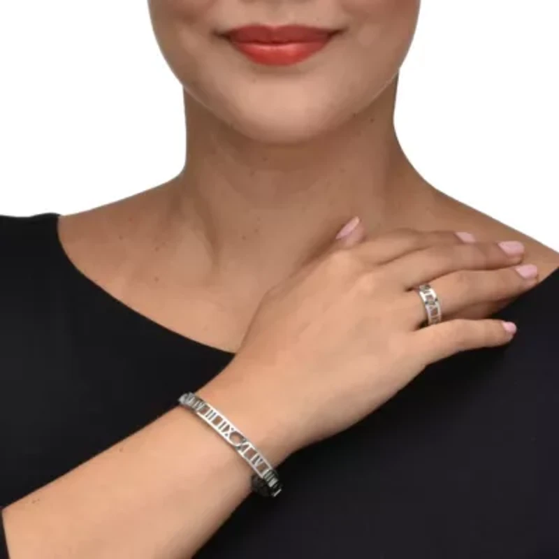 Roman Numeral Stainless Steel Bracelet and Ring Set