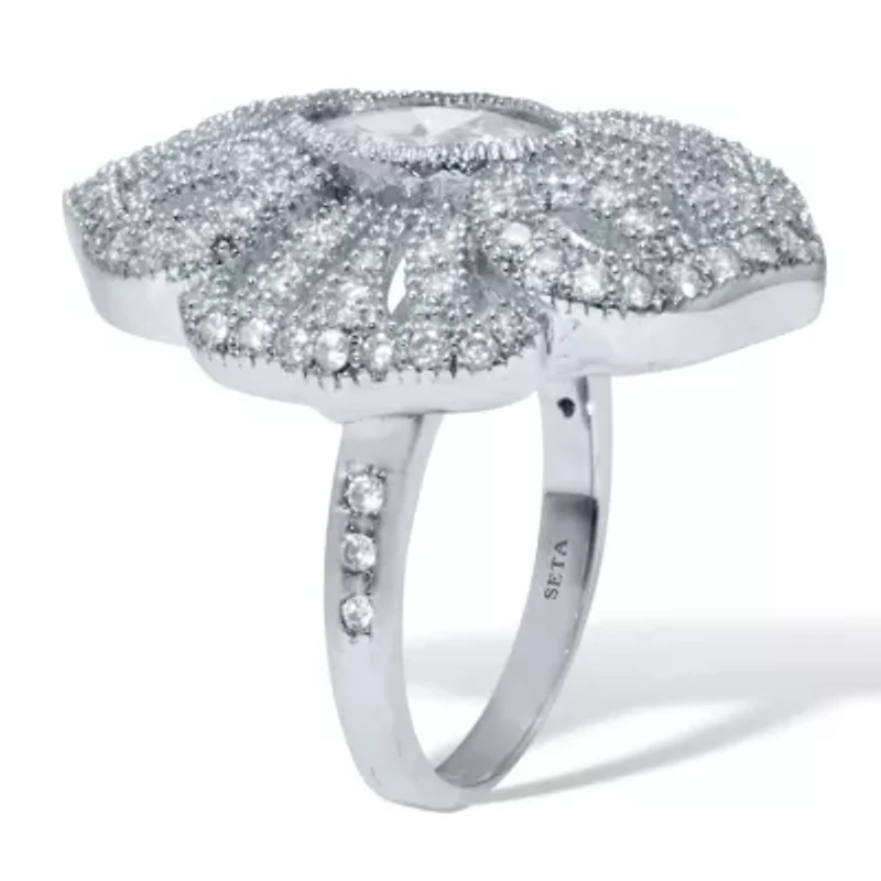 1.52 TCW Marquise Cut Cubic Zirconia Silvertone Art Deco Ring