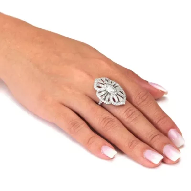 1.52 TCW Marquise Cut Cubic Zirconia Silvertone Art Deco Ring