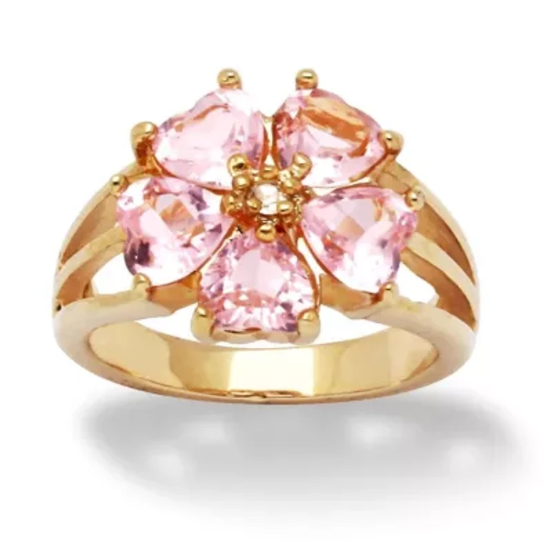 4 TCW Heart-Shaped Pink Cubic Zirconia Gold-Plated Flower-Shaped Ring