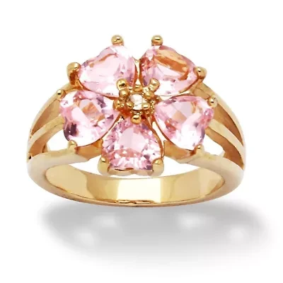 4 TCW Heart-Shaped Pink Cubic Zirconia Gold-Plated Flower-Shaped Ring