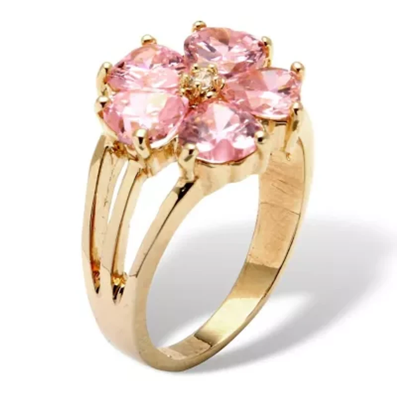 4 TCW Heart-Shaped Pink Cubic Zirconia Gold-Plated Flower-Shaped Ring