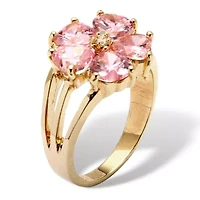 4 TCW Heart-Shaped Pink Cubic Zirconia Gold-Plated Flower-Shaped Ring