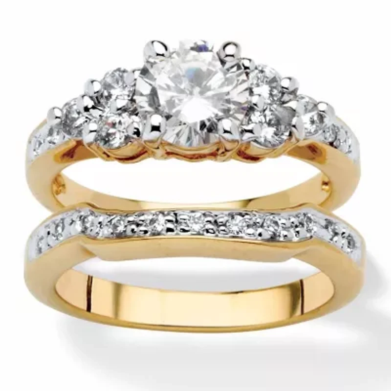2 Piece 2.01 TCW Round Cubic Zirconia Bridal Ring Set 18k Gold-Plated