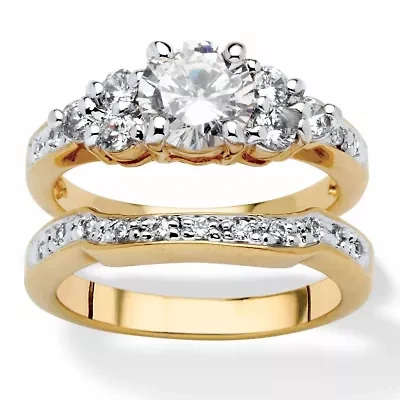2 Piece 2.01 TCW Round Cubic Zirconia Bridal Ring Set 18k Gold-Plated