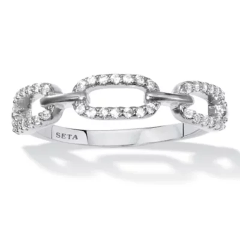 Lab Created .21 TCW Round Cubic Zirconia Silvertone Link Ring