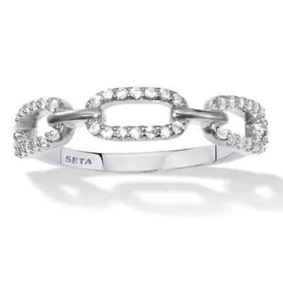 Lab Created .21 TCW Round Cubic Zirconia Silvertone Link Ring