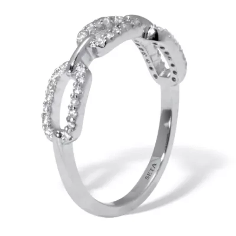 Lab Created .21 TCW Round Cubic Zirconia Silvertone Link Ring